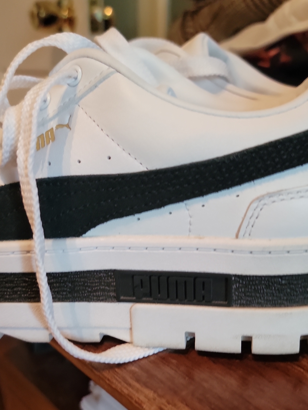 Women's White Platform Sneakers with Black Accent - Picture 4 of 10